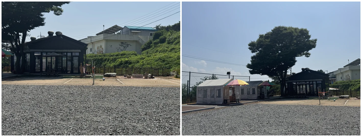 캠핑 텐트와 족구장