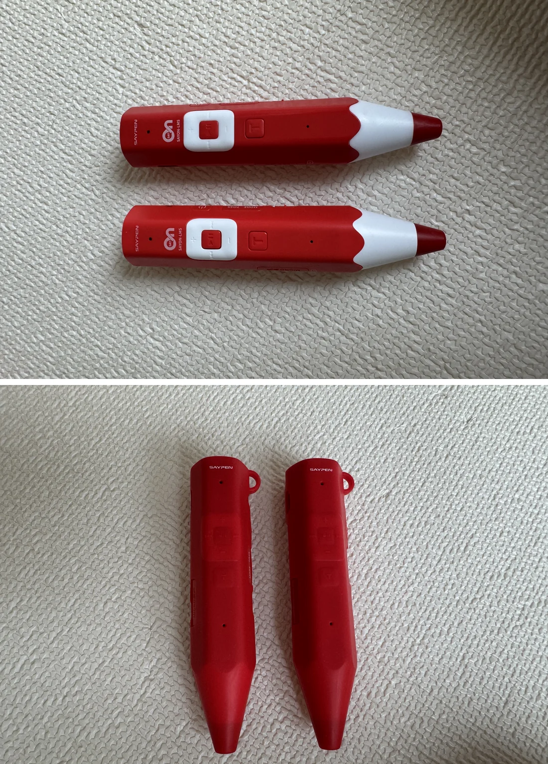 레인온펜 앞면(버튼)과 실리콘 케이스를 씌운 뒷면